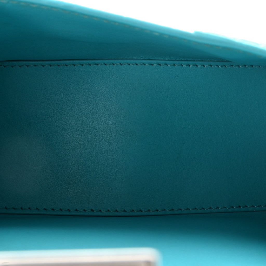 Shiny Calfskin Crocodile Embossed Hourglass Top Handle Bag XS Azur