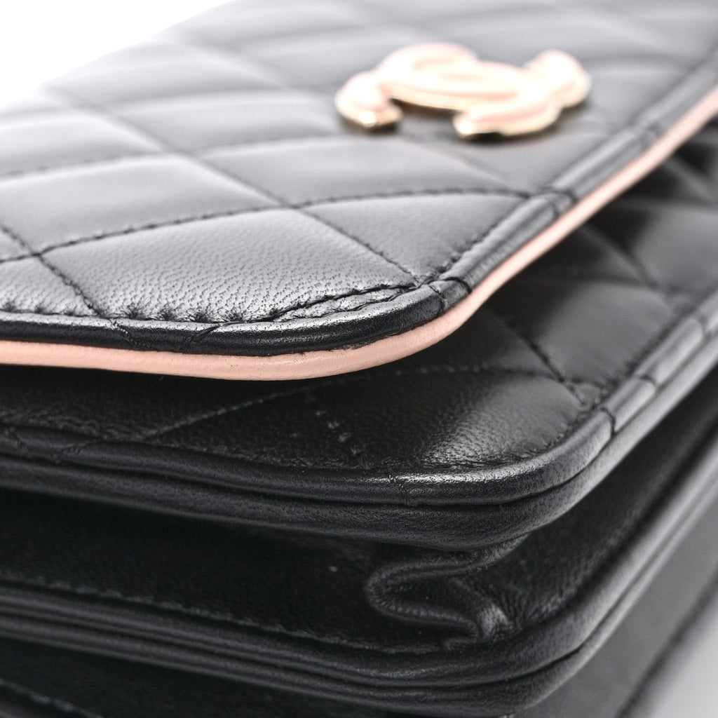 Lambskin Quilted Mini Wallet on Chain WOC Black Pink