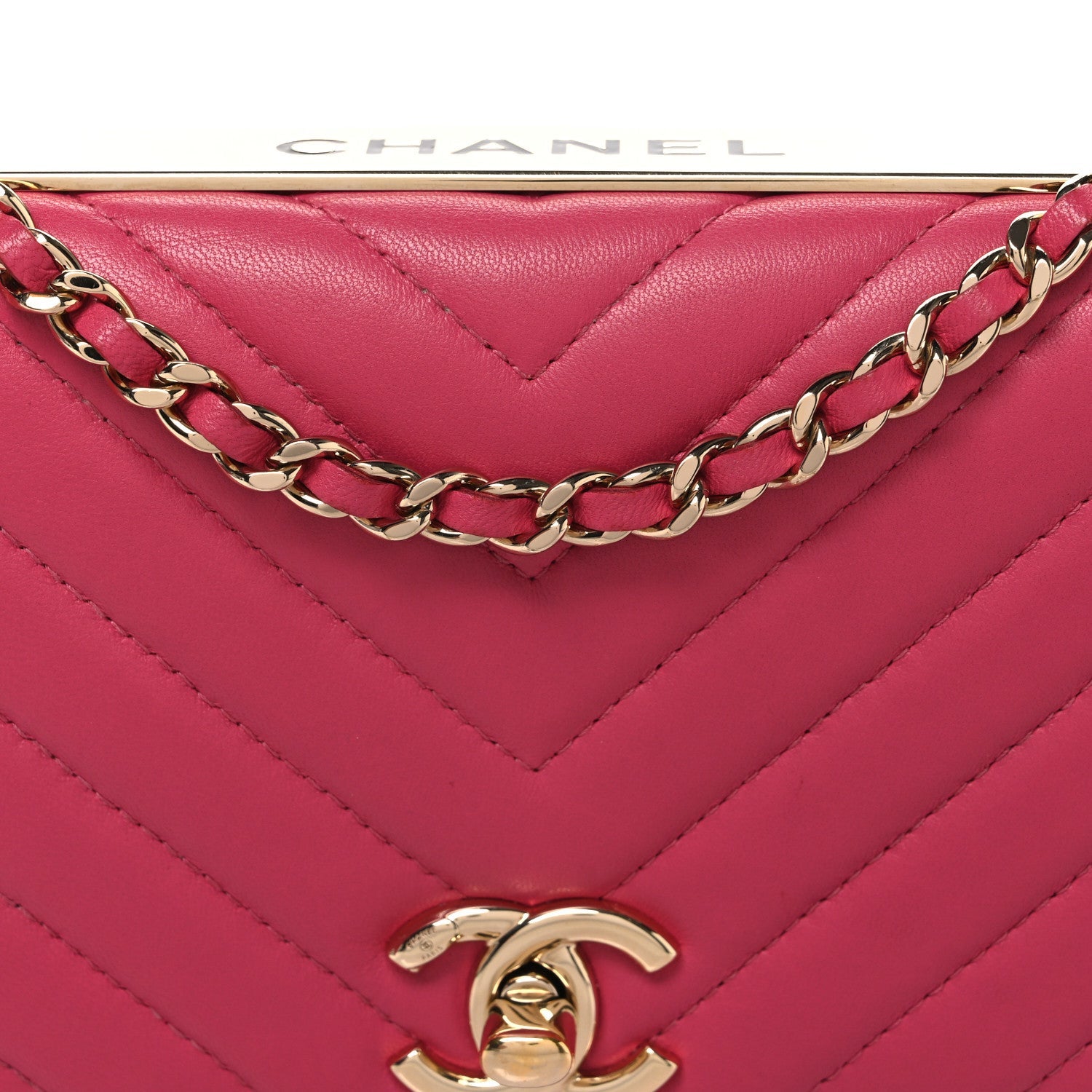 Lambskin Chevron Quilted Trendy CC Wallet On Chain WOC Dark Pink