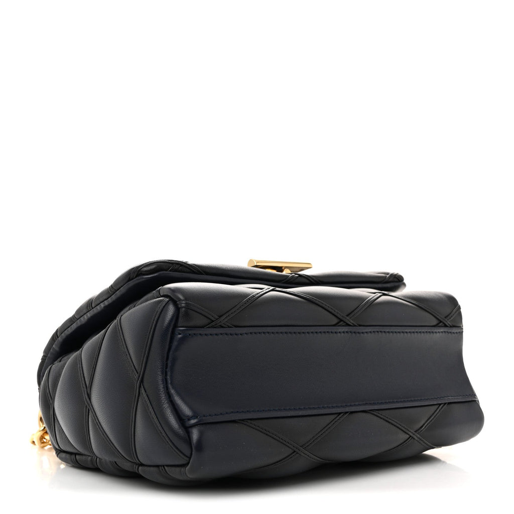 Lambskin Malletage Top Handle GO-14 MM Bleu Marine