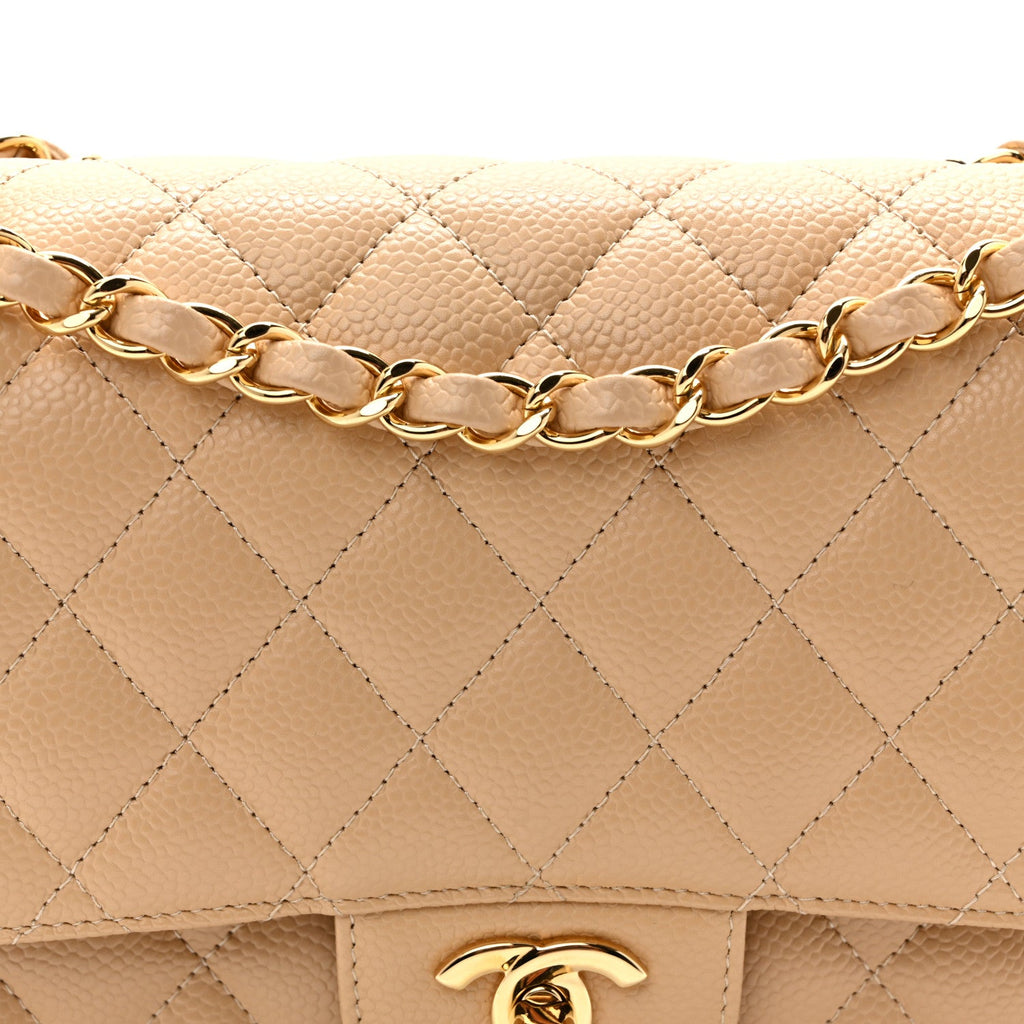 Caviar Quilted Medium Double Flap Beige Clair