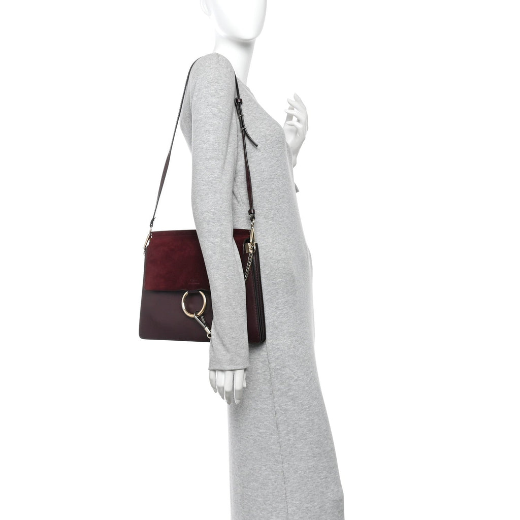 Calfskin Suede Medium Faye Shoulder Bag Dark Purple