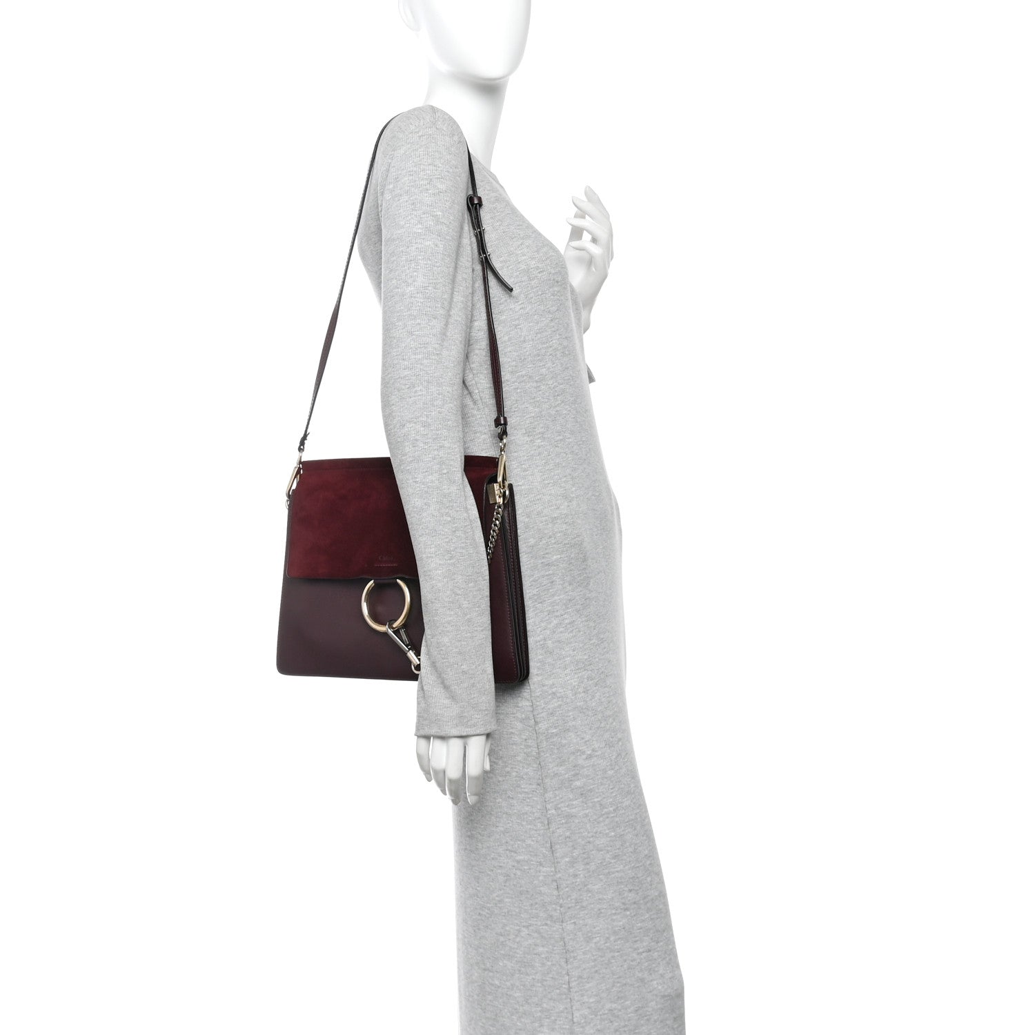 Calfskin Suede Medium Faye Shoulder Bag Dark Purple