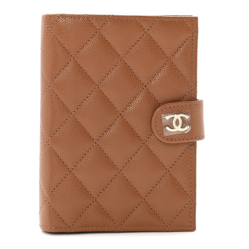 Caviar Quilted Passport Holder Camel