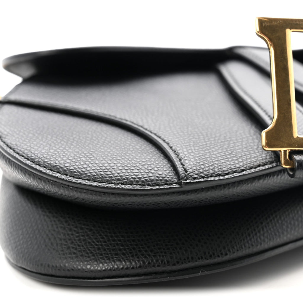 Grained Calfskin Mini Saddle Bag Black