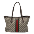 GG Supreme Monogram Textured Calfskin Web Medium Ophidia Shopping Tote Beige Ebony New Acero