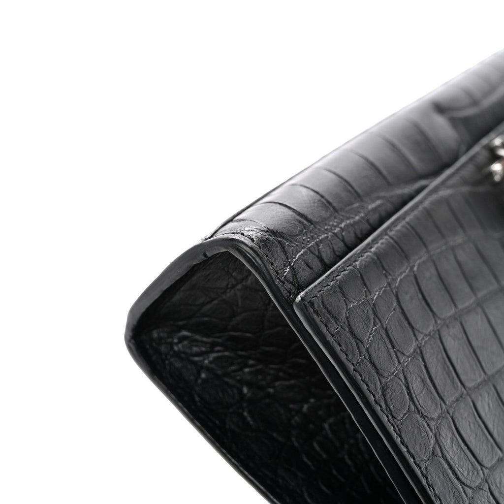 Calfskin Crocodile Embossed Medium Classic Monogram Kate Tassel Satchel Black