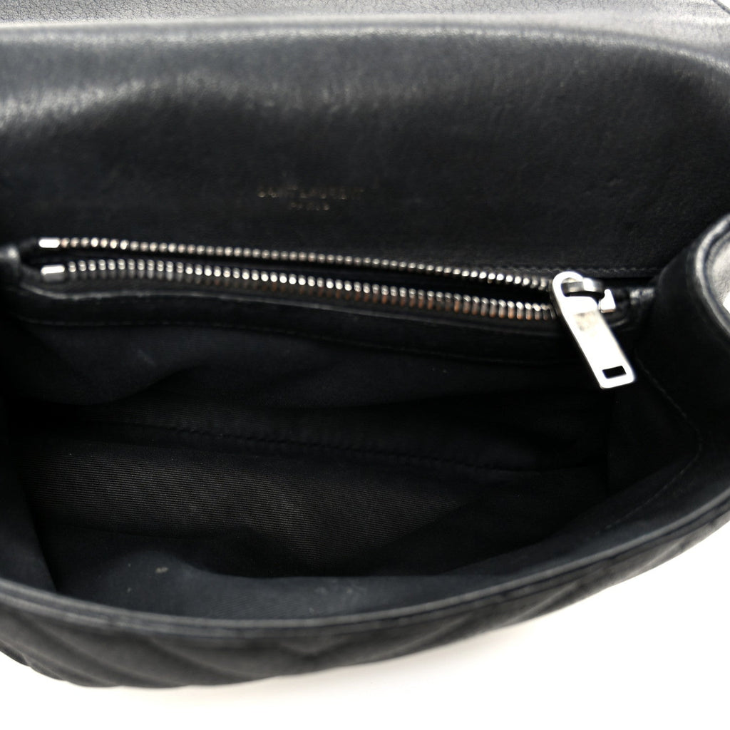 Sheepskin Matelasse Chevron Monogram Monochrome Medium College Bag Black
