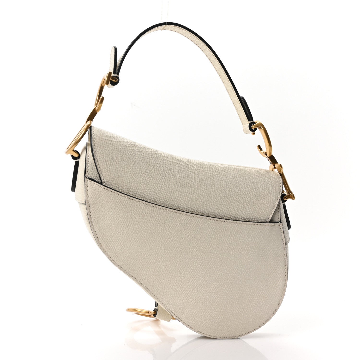 Grained Calfskin Mini Saddle Bag White