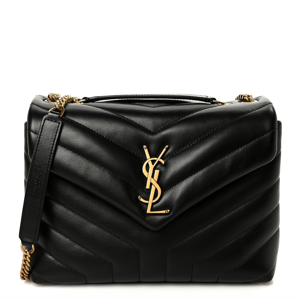 Calfskin Y Quilted Monogram Small Loulou Chain Satchel Black