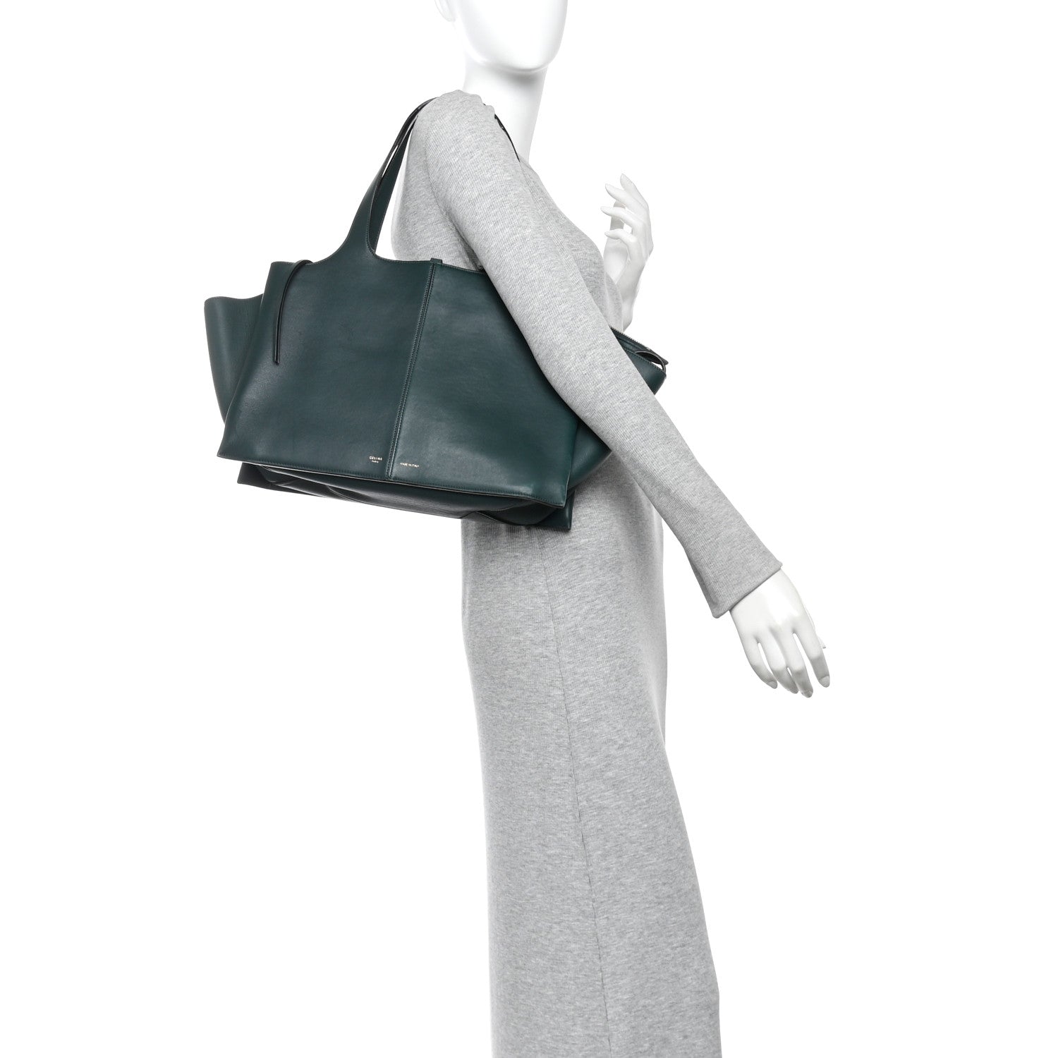 Smooth Calfskin Medium Tri-Fold Bag Bottle Green