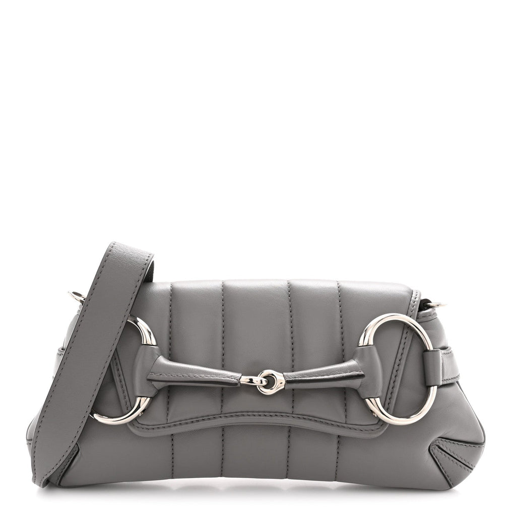 Nappa Vertical Matelasse Small Maxi Horsebit Chain Shoulder Bag Gray
