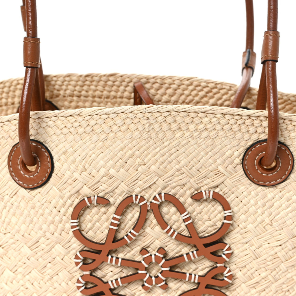 Calfskin Raffia Paulas Ibiza Small Anagram Basket Tote Bag Natural Tan