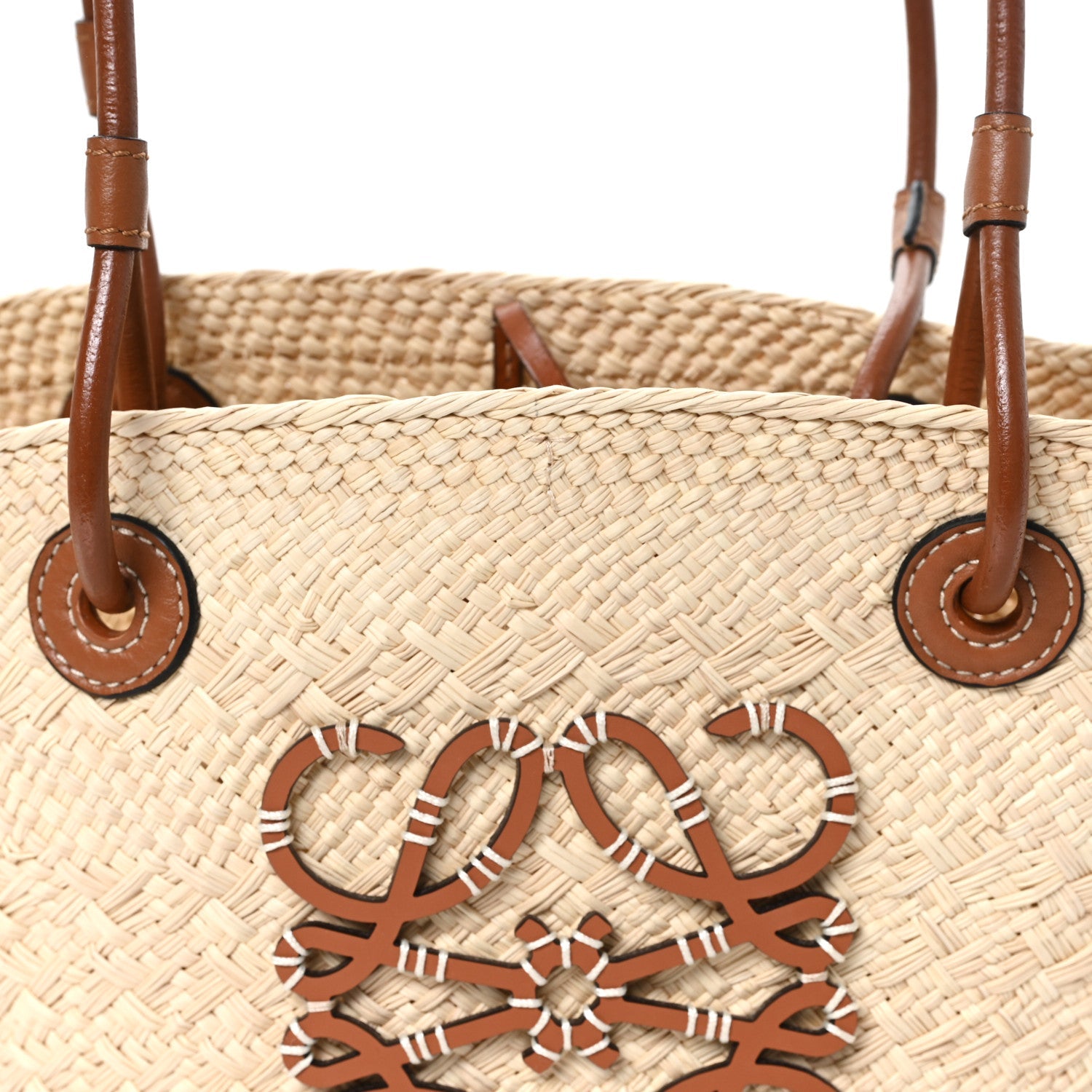 Calfskin Raffia Paulas Ibiza Small Anagram Basket Tote Bag Natural Tan