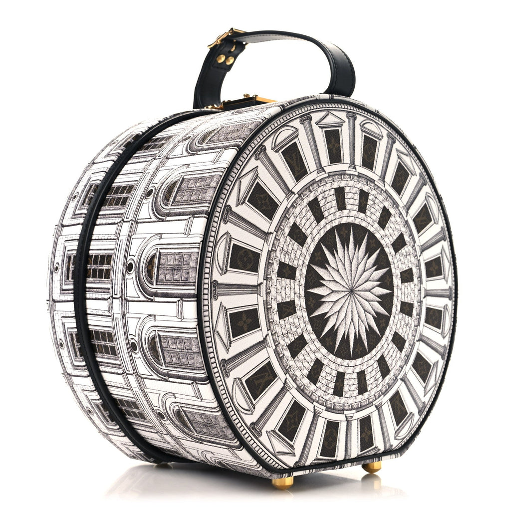 X FORNASETTI Calfskin Architettura Petite Boite Chapeau White Black