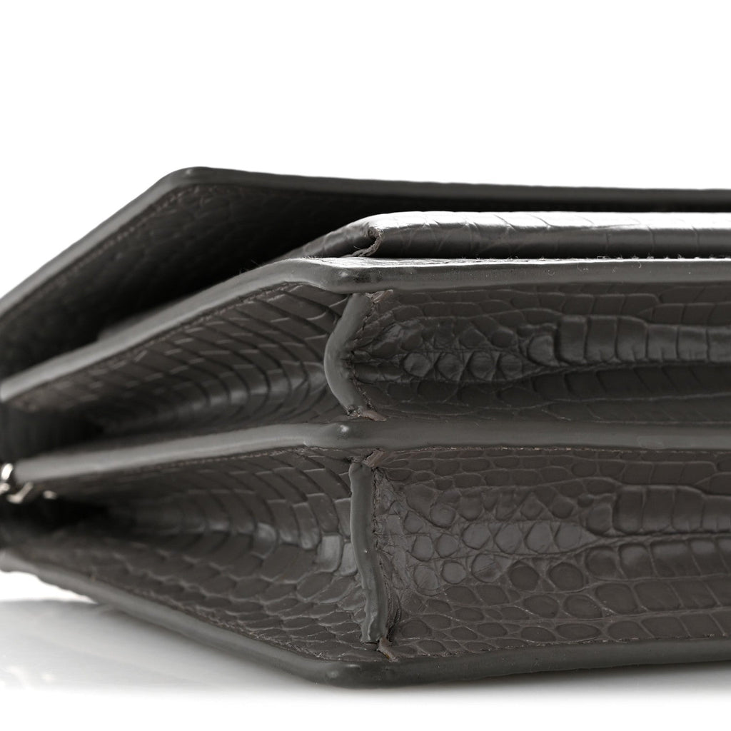 Calfskin Crocodile Embossed Medium Monogram Sunset Fog