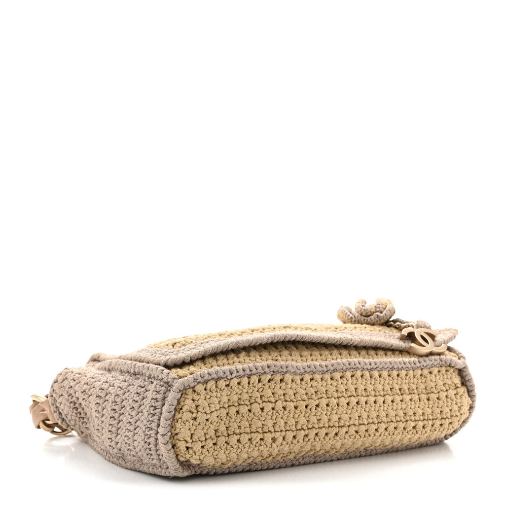 Crochet Camellia Flap Bag Beige