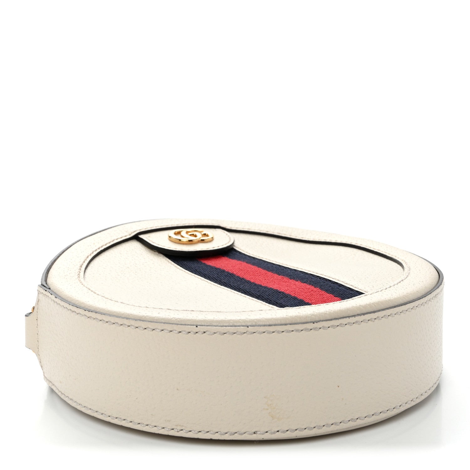 Textured Calfskin Web Mini Ophidia Round Shoulder Bag Mystic White