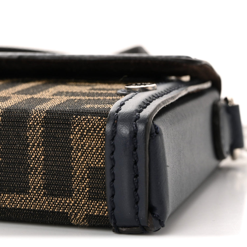 Recycled Fabric Jacquard Vitello King FF 1974 Baguette Soft Trunk Phone Pouch Tobacco Moro Notte