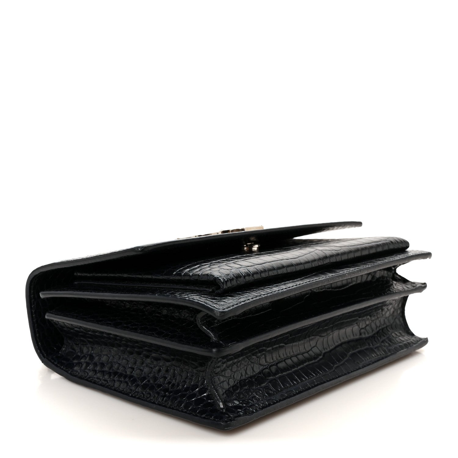 Calfskin Crocodile Embossed Medium Monogram Sunset  Deep Marine