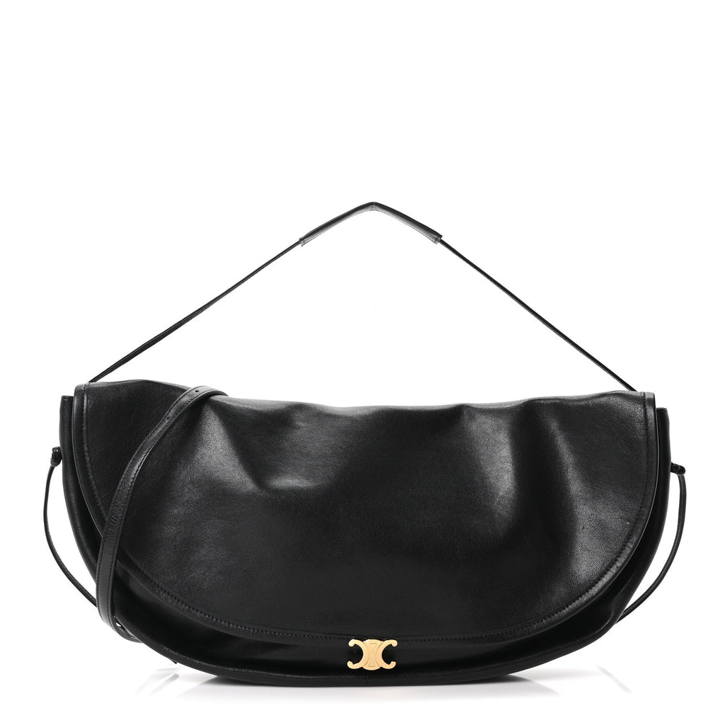 Shiny Lambskin Soft Triomphe Half Moon Bag Black