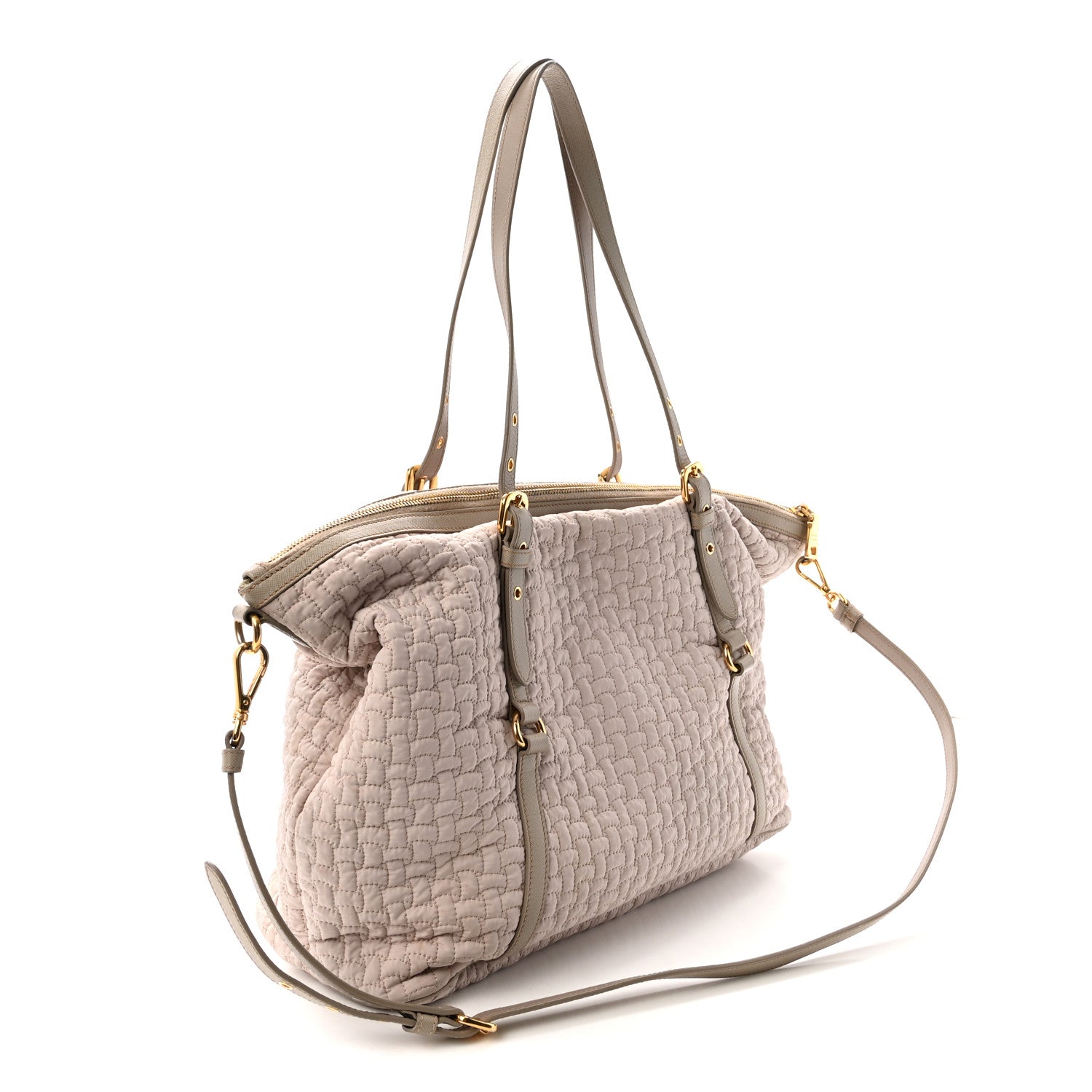 Quilted Nylon Saffiano Shopping Satchel Pomice