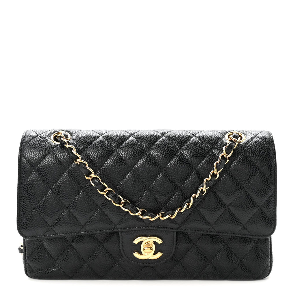 Caviar Quilted Medium Double Flap Black