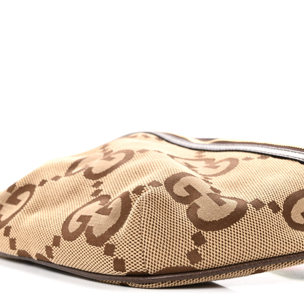Monogram Jumbo GG Textured Dollar Calfskin Web Belt Bag Camel Ebony New Acero