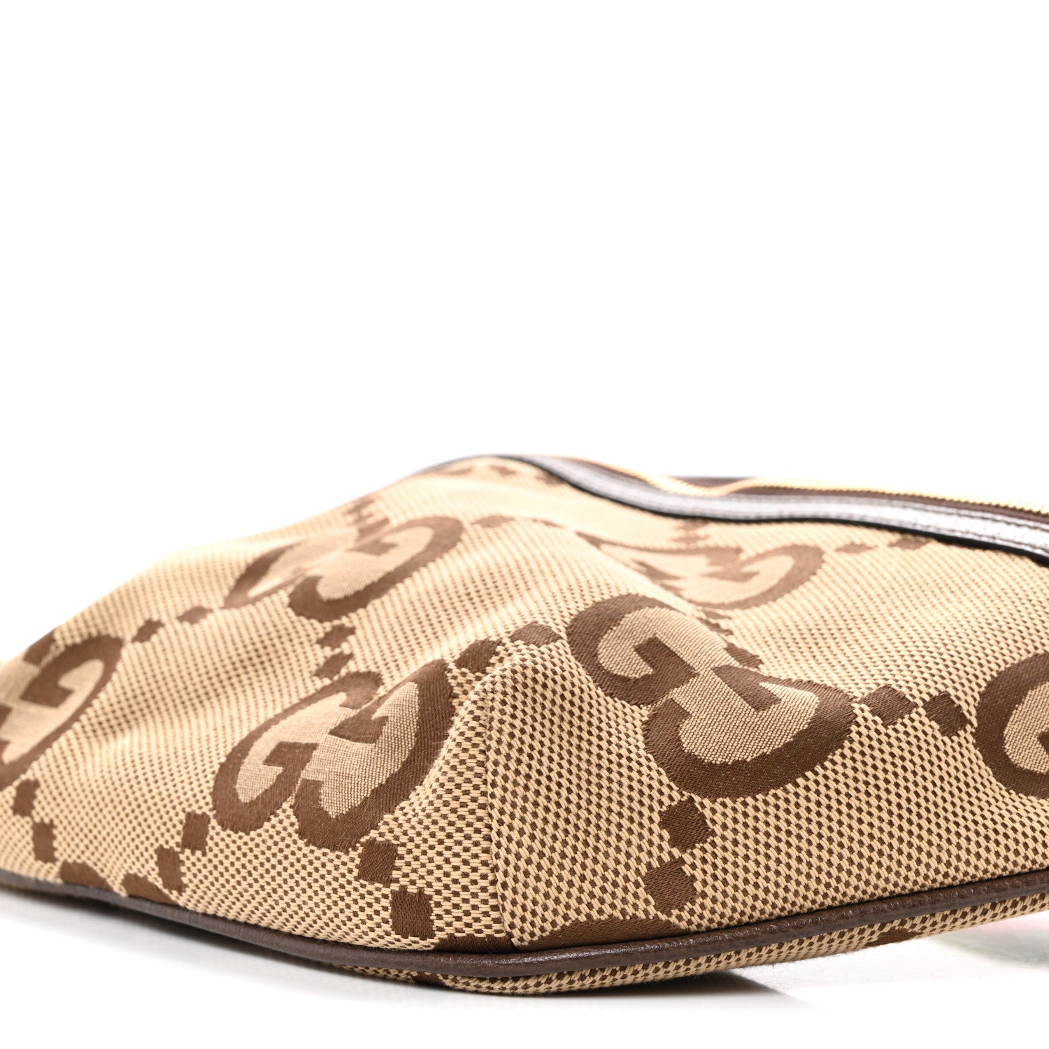 Monogram Jumbo GG Textured Dollar Calfskin Web Belt Bag Camel Ebony New Acero