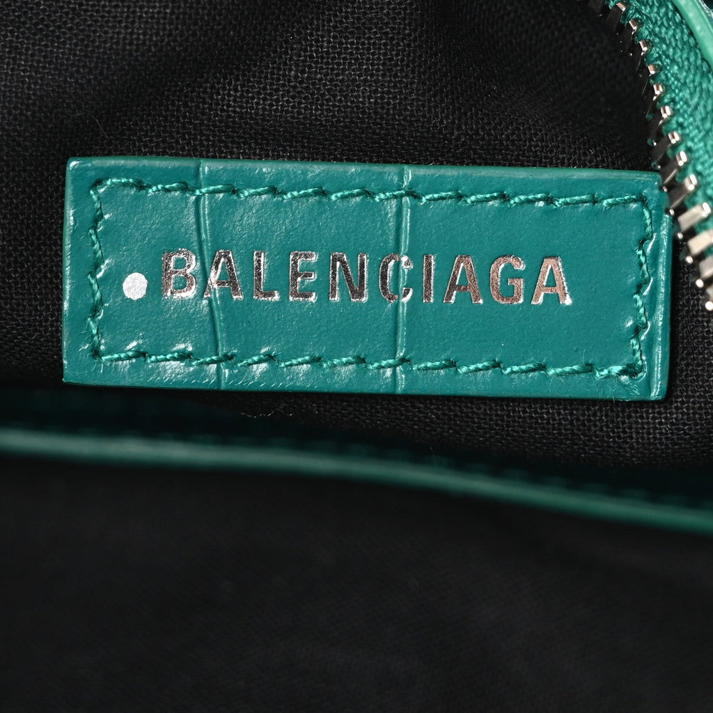 Extra Supple Calfskin Crystal Crocodile Embossed Le Cagole Shoulder Bag XS Jade