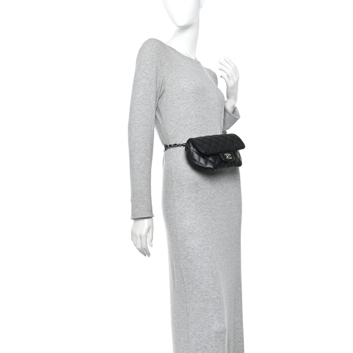 Calfskin Quilted CC Uniform Flap Belt Bag Black