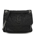Crinkled Calfskin Matelasse Monogram Medium Niki Chain Satchel Black