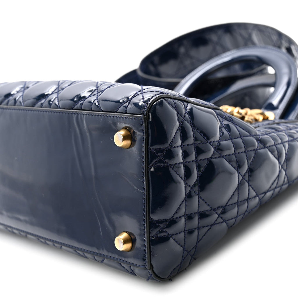 Patent Cannage Medium Supple Lady Dior  Navy Blue