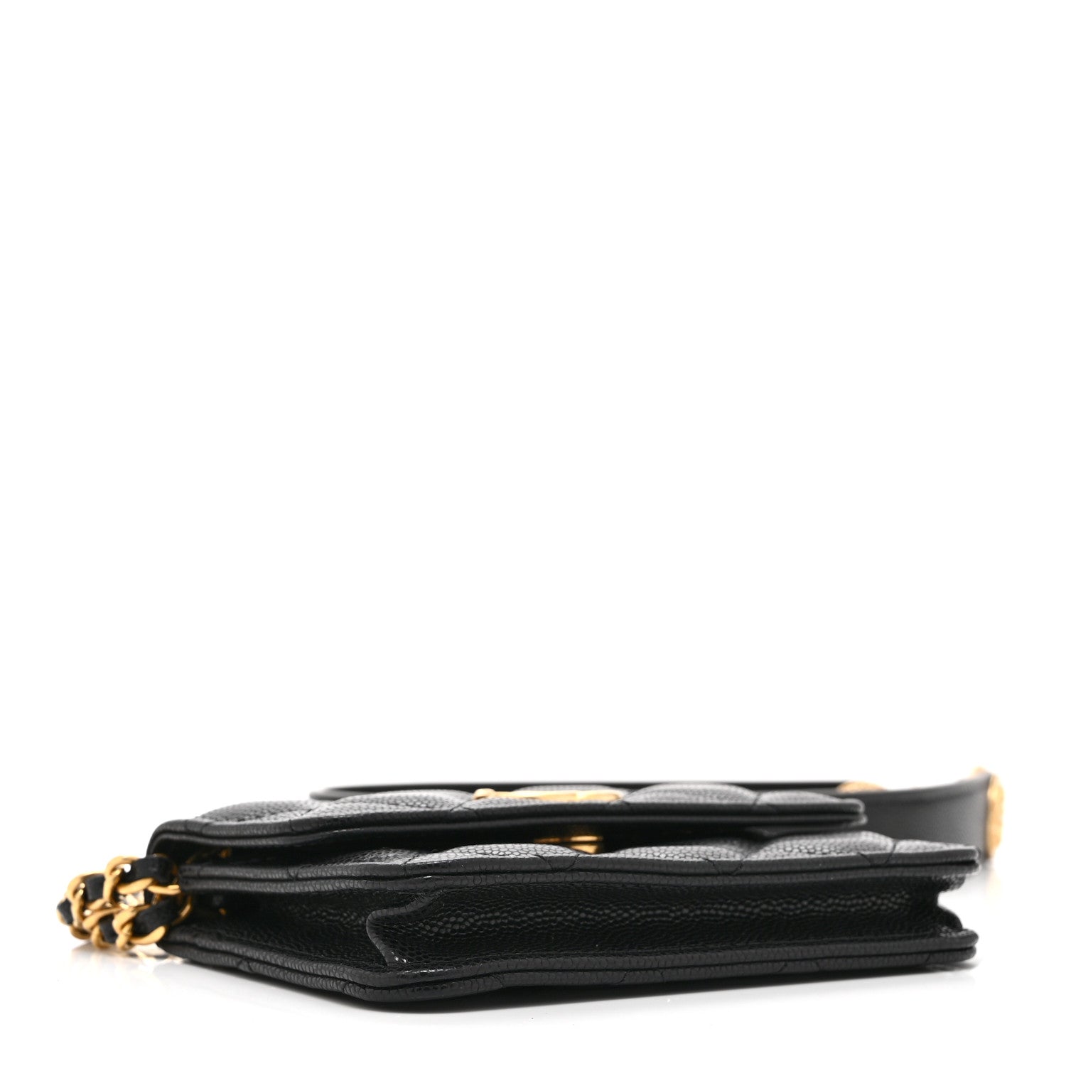 Caviar Quilted Twist Your Buttons Coin Purse With Chain Black