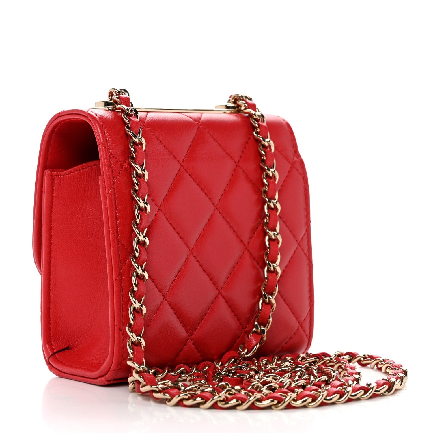 Lambskin Quilted Mini Trendy CC Clutch With Chain Red