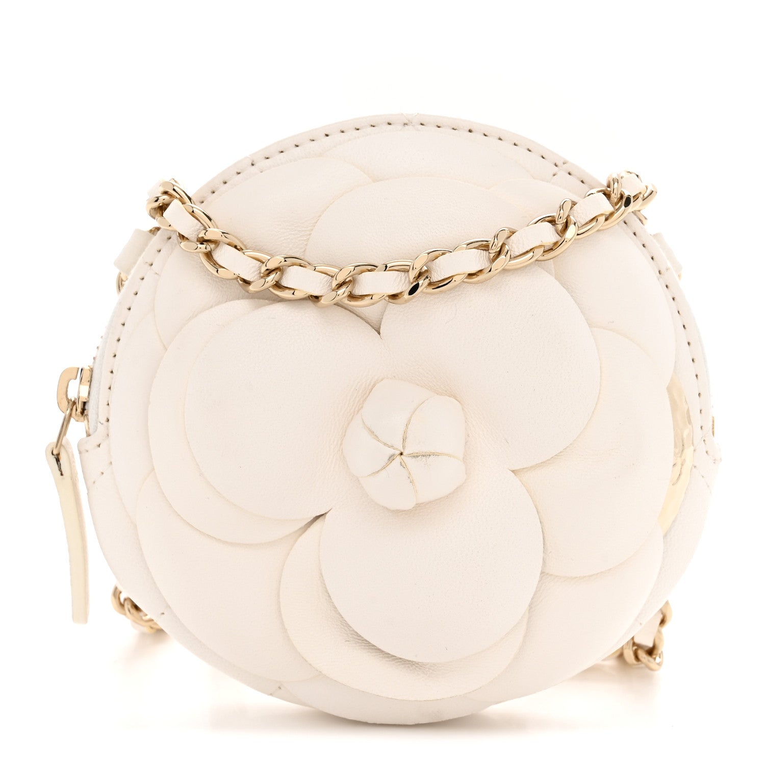Lambskin Mini Camellia Bouquet Clutch With Chain White