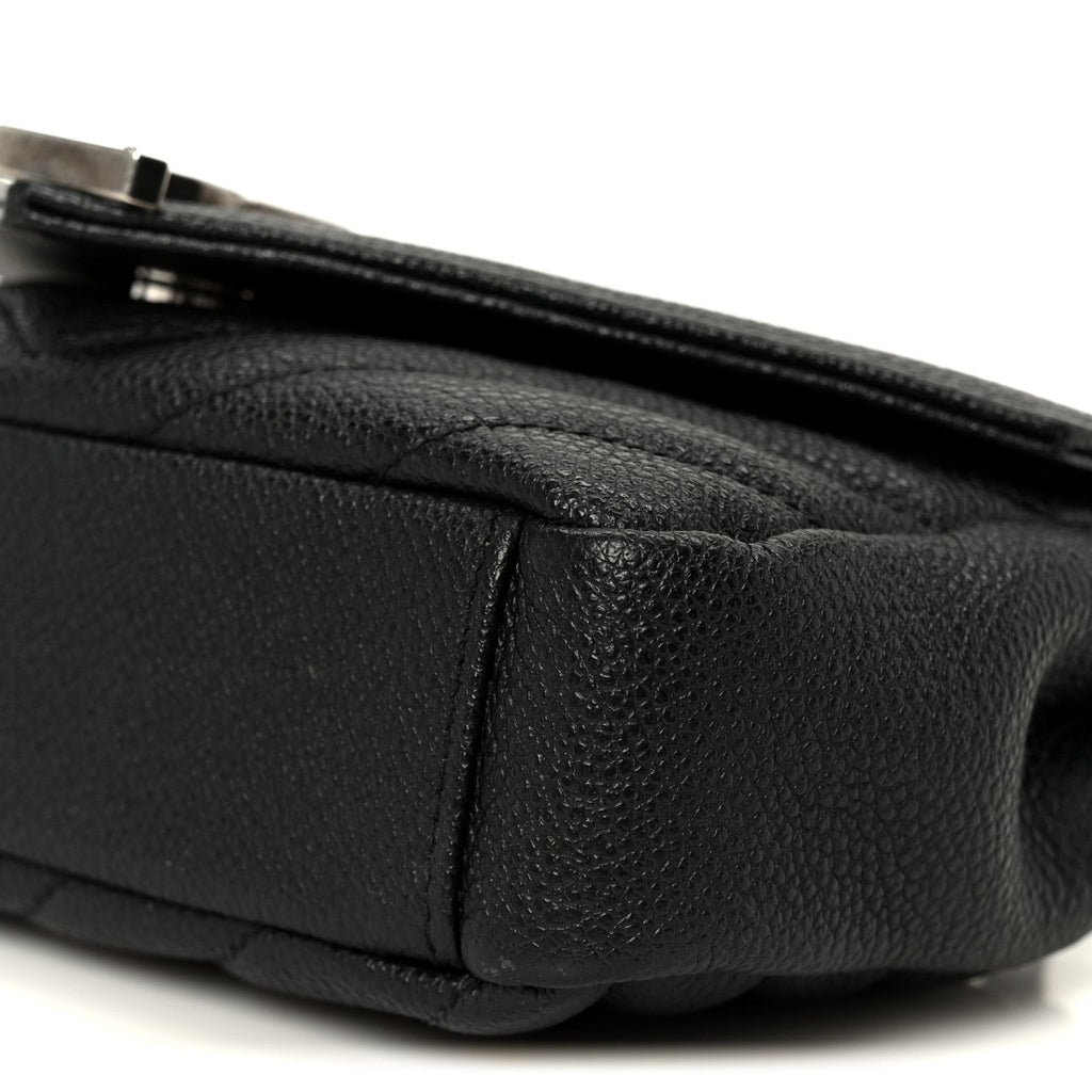 Grained Calfskin Matelasse Chevron Classic Monogram Baby Chain Bag Black