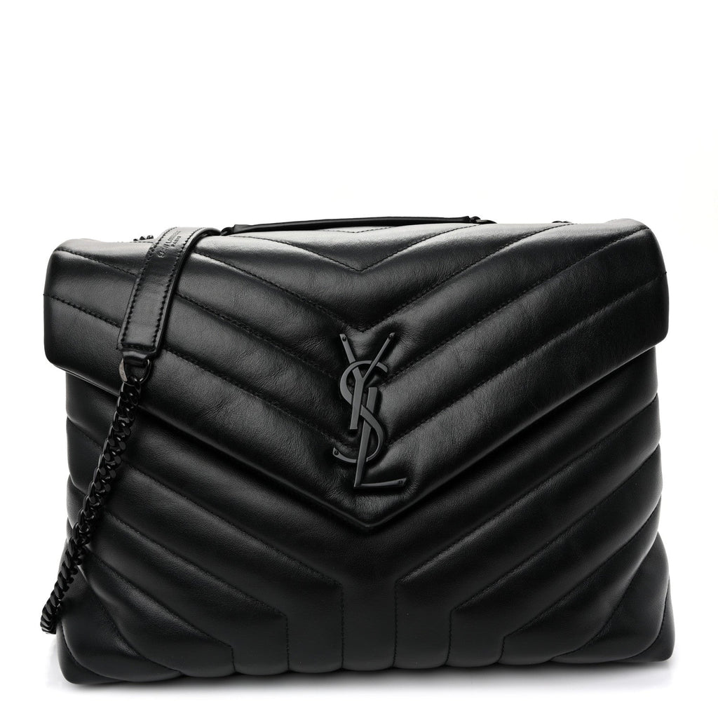 Calfskin Y Quilted Monogram Monochrome Medium Loulou Chain Satchel Black