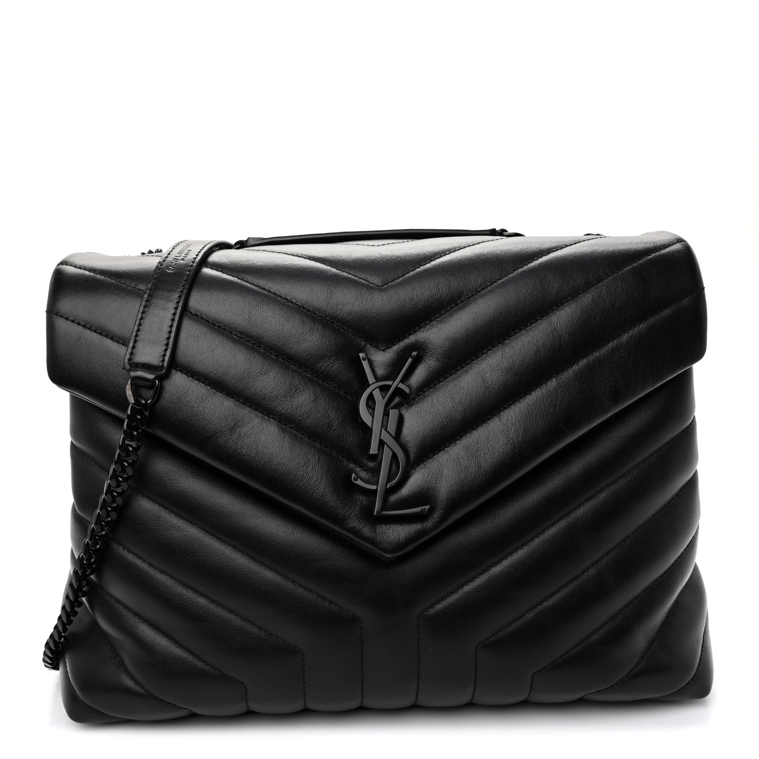 Calfskin Y Quilted Monogram Monochrome Medium Loulou Chain Satchel Black
