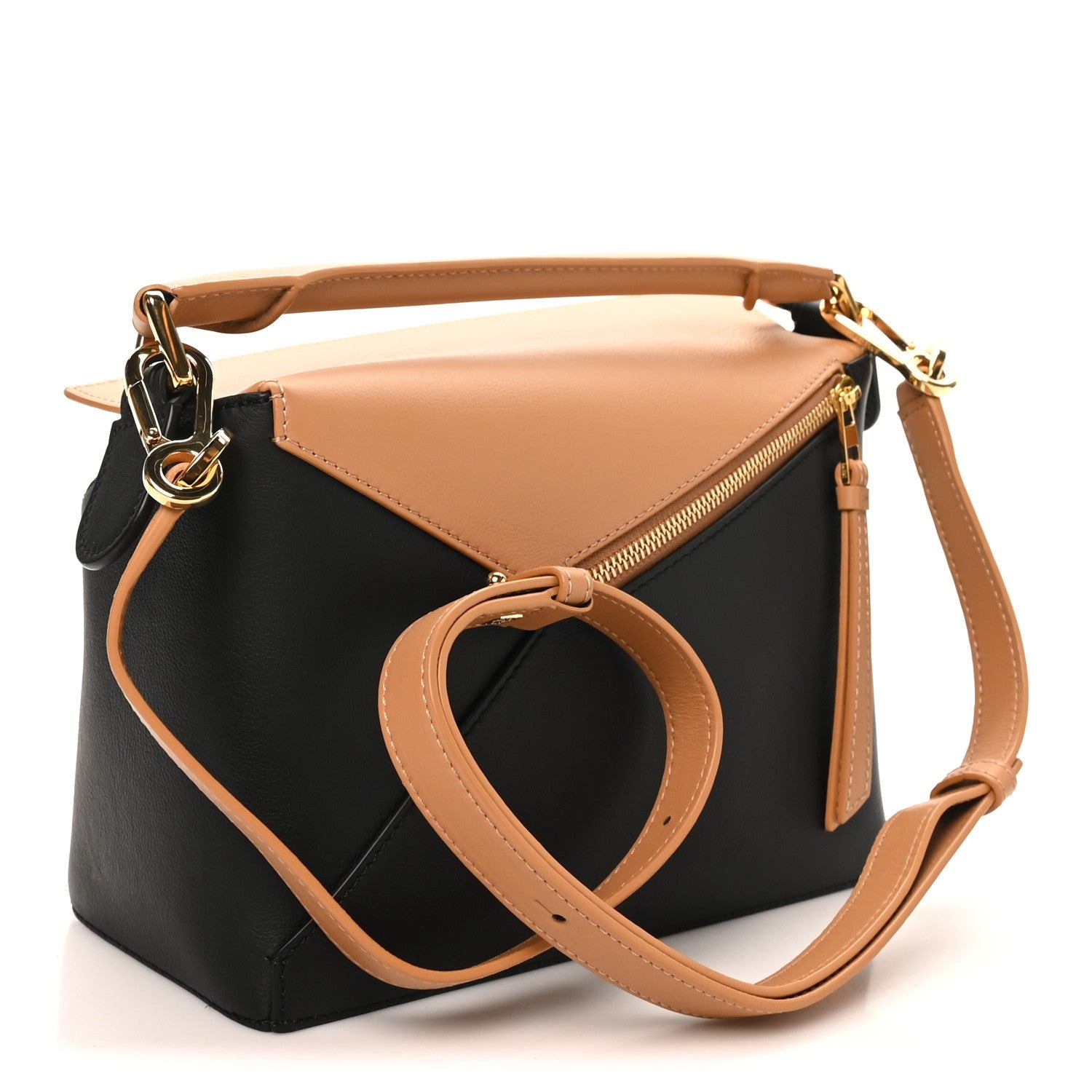 Calfskin Small Puzzle Edge Bag Warm Desert Black