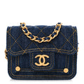 Denim Quilted Double You Card Holder On Chain Blue