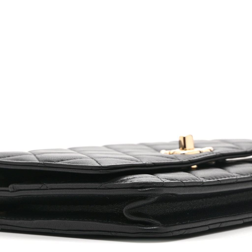 Lambskin Quilted Trendy CC Wallet On Chain WOC Black