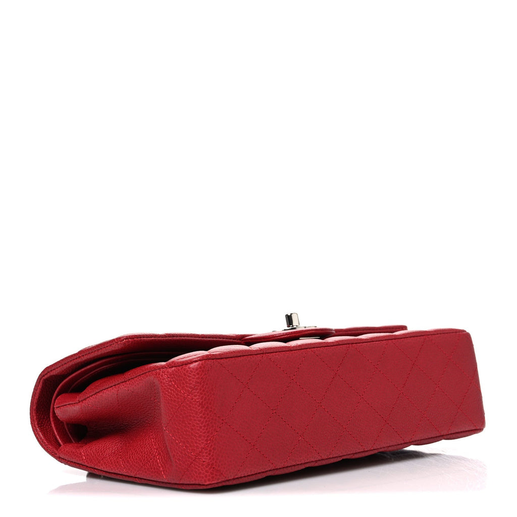 Caviar Quilted Medium Double Flap Dark Red