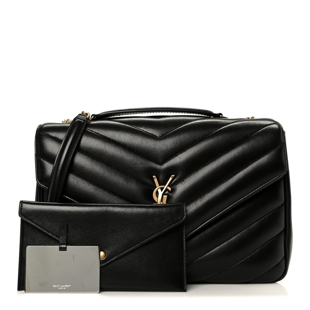 Lambskin Chevron Quilted Large Loulou Black