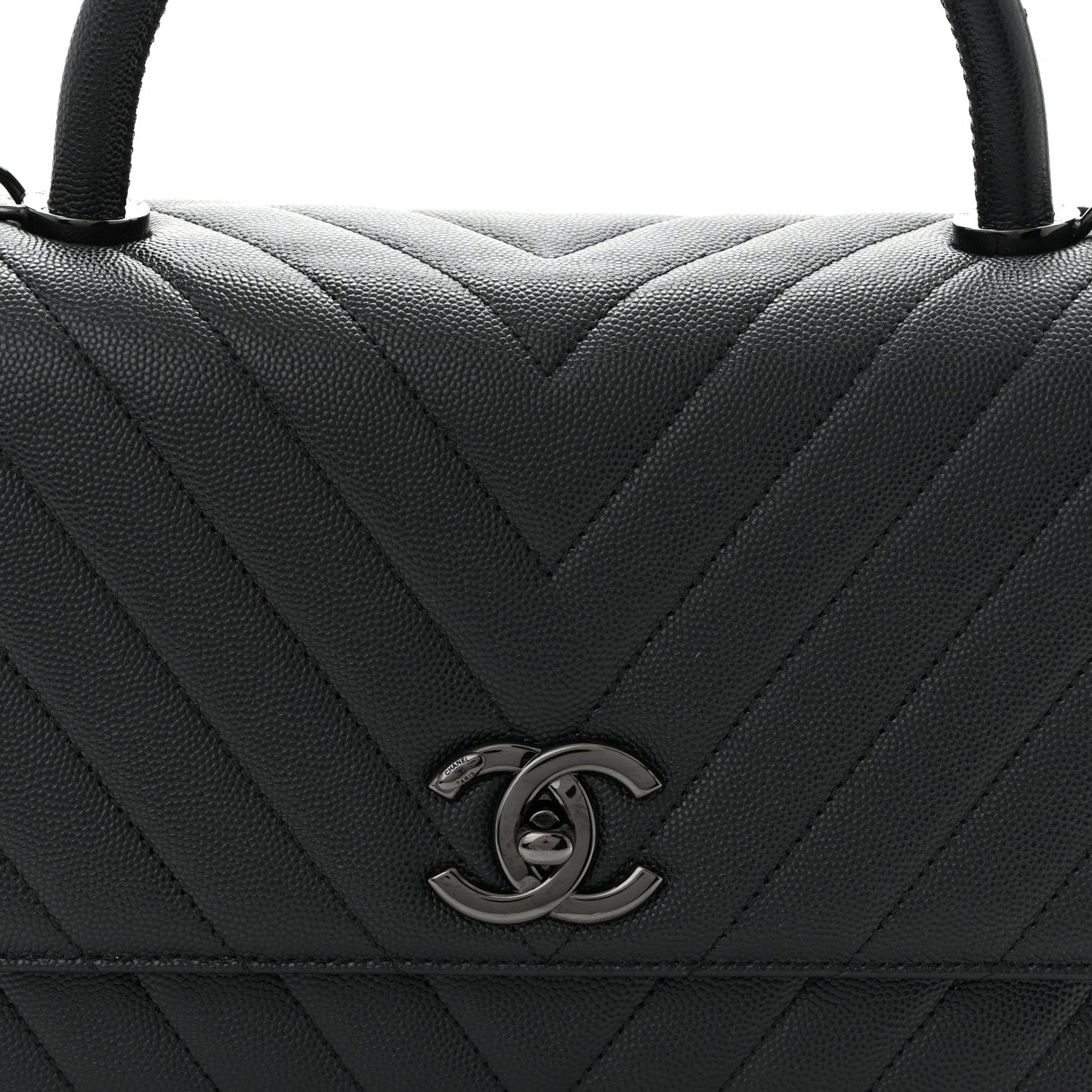 Caviar Chevron Quilted Small Coco Handle Flap So Black
