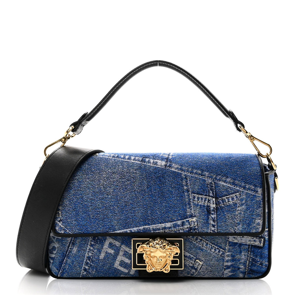 X VERSACE Denim Fendace Patchwork Baguette Blue