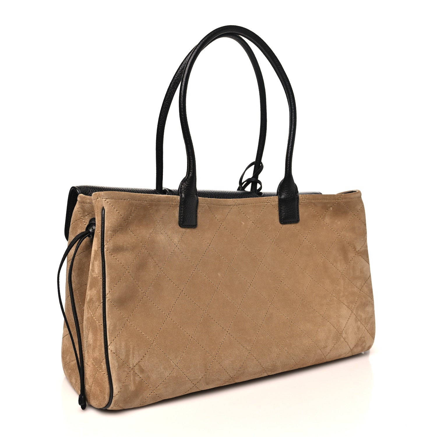 Grained Calfskin Suede Urban Essentials Shopping Bag Dark Beige Black