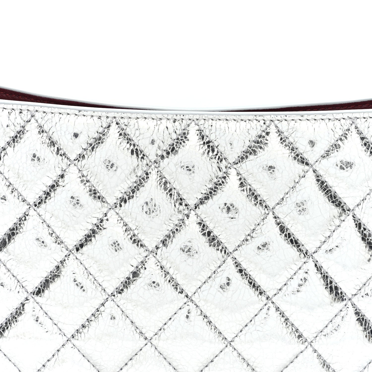 Metallic Aged Calfskin Quilted Hobo Bag Silver