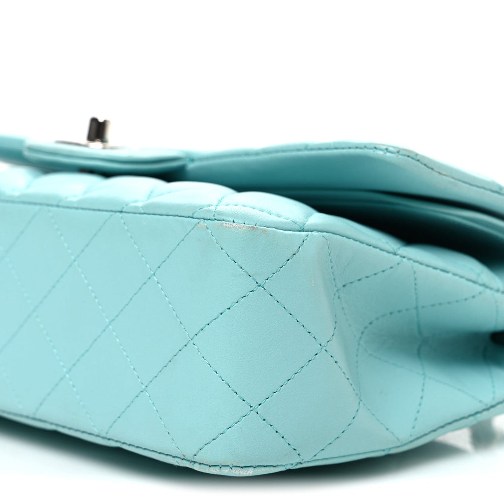 Lambskin Quilted Medium Double Flap Light Blue