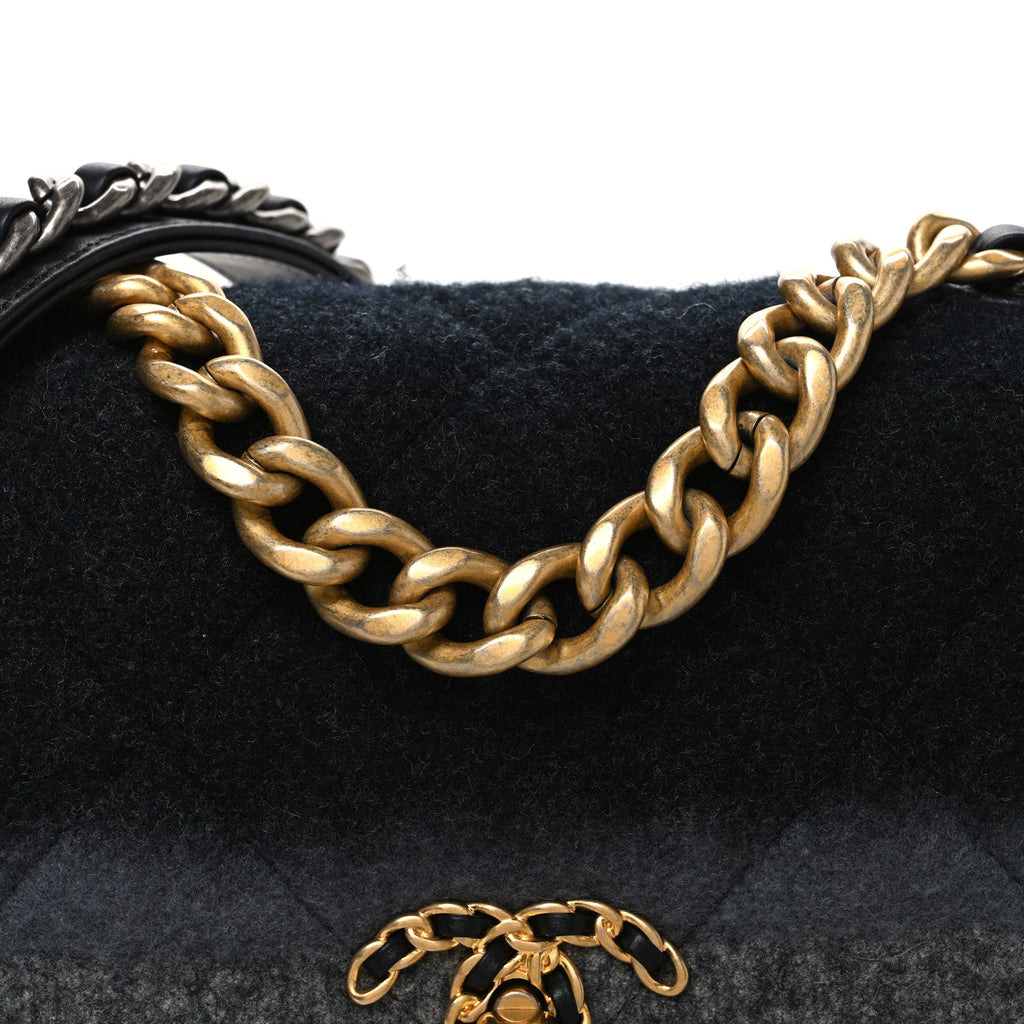 Wool Quilted Medium Chanel 19 Flap Black Grey